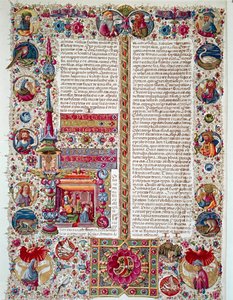 Seite des Manuskripts der Bibel von Borso d
