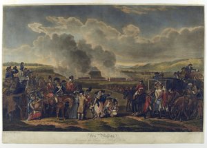 Seine Majestät überprüft Truppen auf Blackheath, 1787, geätzt von R. Pollard, gedruckt 1797
