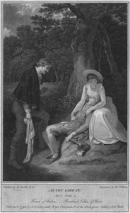 Wie es euch gefällt. Akt 4. Szene 3. Wald von Arden, - Rosalind, Celia & Oliver, 1798 von W. C. Wilson