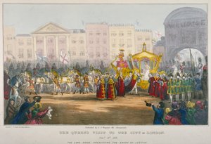 Ansicht von Temple Bar während des Besuchs von Königin Victoria in der City of London im Jahr 1837