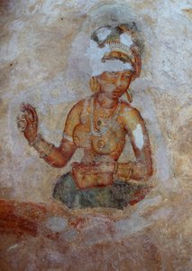 Sri Lanka, Fresko von Mädchen im archäologischen Komplex von Sigiriya (UNESCO-Welterbeliste)