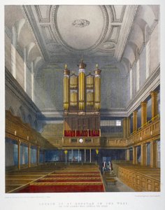 Innenansicht, Blick nach Westen, Kirche St. Dunstan im Westen, Fleet Street, City of London, 1829