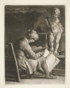 Junger Mann mit einer Statue von Amor von Wallerant Vaillant