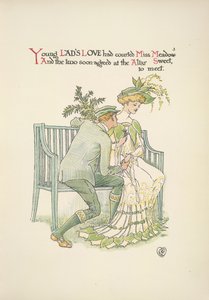 Ein junger Mann umwirbt eine junge Frau, Miss Meadow von Walter Crane