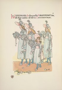 Brautjungfern in Vergissmeinnicht-blauen Damenkleidern von Walter Crane