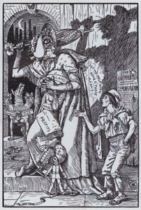 Mrs Grundy erschreckt sich vor ihrem eigenen Schatten von Walter Crane