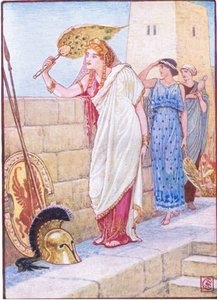 Oft stand sie auf den Mauern von Troja, Illustration aus Die Geschichte Griechenlands, 1930er Jahre von Walter Crane