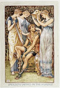 Perseus bewaffnet von Nymphen - in „A wonder book for girls and boys“ von Walter Crane (1845-1915) von Walter Crane