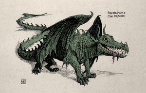 Darstellung des mythologischen Drachen Ashchemon, Zeichnung von Walter Crane, 1899