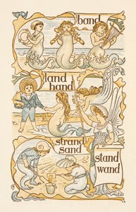 Reimwörter, die mit dem Buchstaben D enden. Meerjungfrauen. Kinder bauen Sandburgen am Strand. Der goldene Primer.