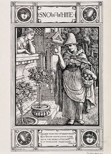 Schneewittchen und die Hexe, die ihren Apfel pflegt - in „Hausmärchen aus der Sammlung der Brüder Grimm“, aus dem Deutschen übersetzt von Lucy Crane, London Macmillan & Co. Ltd