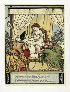 Der Prinz weckt die Schöne, aus Das Blaue Bart Bilderbuch, veröffentlicht 1879 von Walter Crane