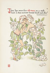 Zwei Figuren, die sich als Rosen verkleidet küssen von Walter Crane