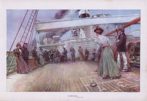 Mitten im Ozean: Passagiere genießen ein Shuffleboard-Spiel an Bord eines Schiffes von Walter Granville Smith