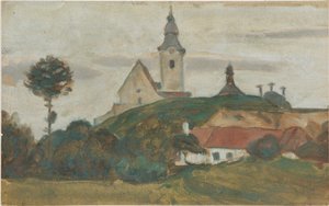 Landschaft mit Kirche und Dorf