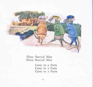 Drei verhungerte Mäuse, drei verhungerte Mäuse, kommen zu einem Bauernhof