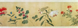 Detail von Blumen aus einer Handrolle von "Hundert Blumen", 1562 von Wang Guxiang