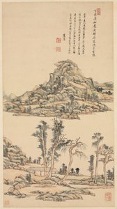Landschaft im Farb-Stil von Ni Zan, 1707