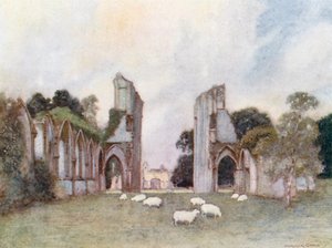 Glastonbury Abbey: Überreste des großen Turms und anderer Gebäude von Warwick (after) Goble