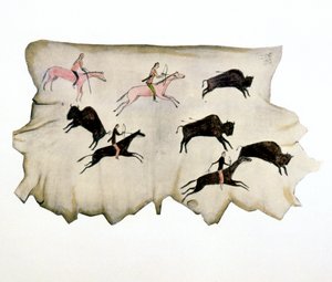 Indianer der amerikanischen Ebenen auf Büffeljagd