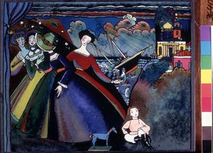 "Le navire" Jeunes femmes à quai, au loin un bateau semble faire naufrage. Gemälde von Vassily Kandinsky (oder Wassily Kandinski oder Kandinskij) von Wassily Kandinsky