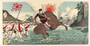 Eine Darstellung des heldenhaften Kampfes von Kapitän Matsuzaki während der Schlacht bei Songhwan