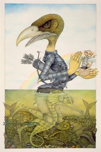 Vogel in Rüstung auf Seepferdchen von Wayne Anderson