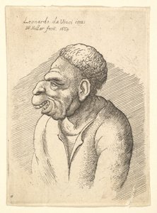 Büste eines Mannes mit Hakennase, hervorstehender Oberlippe, offenem Mund und kurzen lockigen Haaren