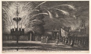 Feuerwerk in Hemissem, 1625-77 von Wenceslaus Hollar