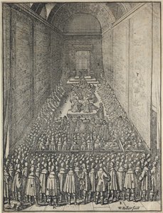 Innenansicht des House of Lords in Sitzung, Palace of Westminster, London, ca. 1650 von Wenceslaus Hollar