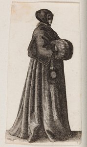 Frau in Schwarz mit Maske, Haube und Muff von Wenceslaus Hollar