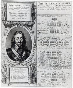 Porträt von König Karl I. mit Diagrammen zur Formation seiner Truppen während des Bischofskriegs, ca. 1639 von Wenceslaus Hollar