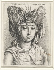Porträt einer Frau mit V-förmigem Bourrelet auf dem Kopf von Wenceslaus Hollar