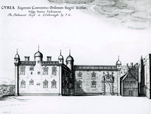 Das Parlamentsgebäude in Edinburgh (Gravur) (sw Foto)