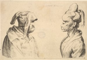 Zwei deformierte Köpfe, die sich gegenüberstehen von Wenceslaus Hollar