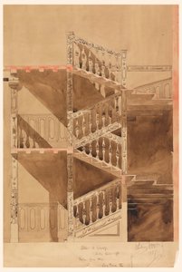 Zeichnung, Treppe im Cluny, Paris, 1887 von Whitney Warren Jr.