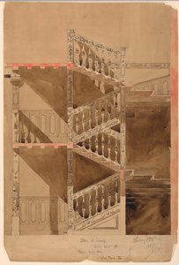 Zeichnung, Treppe im Cluny, Paris, 1887 von Whitney Warren Jr.
