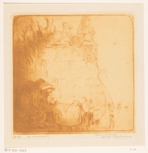 Zwei Ochsen, die einen Wagen durch einen Fluss ziehen von Wijnand Otto Jan Nieuwenkamp (signed by artist)
