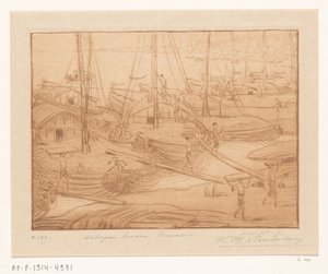 Festgemachte Schiffe am Ufer des Ganges in Benares von Wijnand Otto Jan Nieuwenkamp