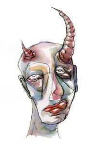 Aquarell Gehörntes Gesicht