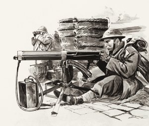 Britischer Maschinengewehrschütze wartet auf die Deutschen außerhalb von Dünkirchen von Wilf (20th century) Hardy
