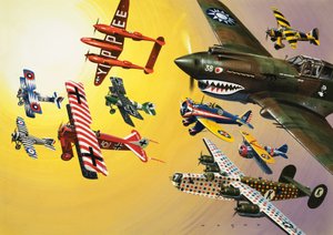 Montage von Flugzeugen mit bunten Markierungen von Wilf (20th century) Hardy