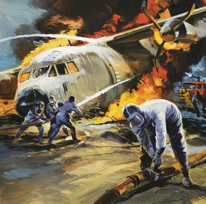 Löschen eines Feuers nach einem Flugzeugunfall von Wilf (20th century) Hardy