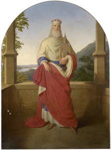 Der heilige Leopold vor einer Donauansicht und dem Leopoldsberg im Hintergrund von Wilhelm August Rieder