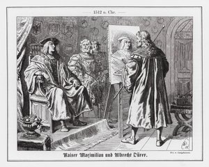 Albrecht Dürer malt sein Porträt des Heiligen Römischen Kaisers Maximilian I.