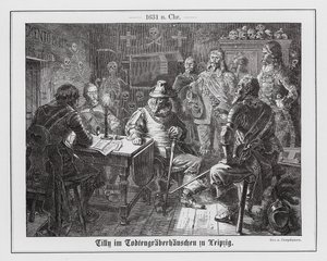 Graf Tilly im Haus des Totengräbers in Leipzig von Wilhelm Camphausen