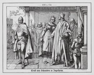 Ernst II., Herzog von Schwaben, vor dem Heiligen Römischen Kaiser Konrad II. in Ingelheim, Deutschland