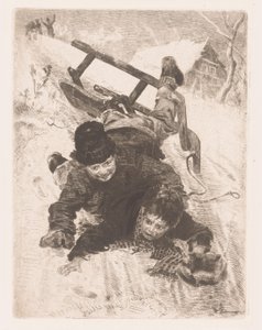 Zwei Jungen fallen von einem Schlitten von Wilhelm Carl August Zimmer