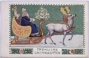 Postkarte mit dem Weihnachtsmann auf seinem Schlitten, ca. 1910 von Wilhelm List