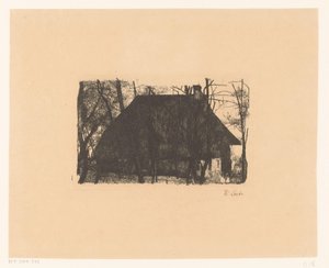 Bauernhof zwischen kahlen Bäumen von Wilhelm Maria Hubertus Leibl (signed by artist)